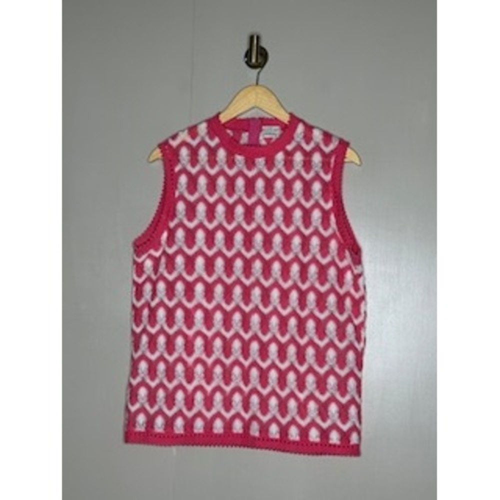 Vintage Lane Bryant Crochet Knit Tank Pink White Sleeveless Top Plus 2